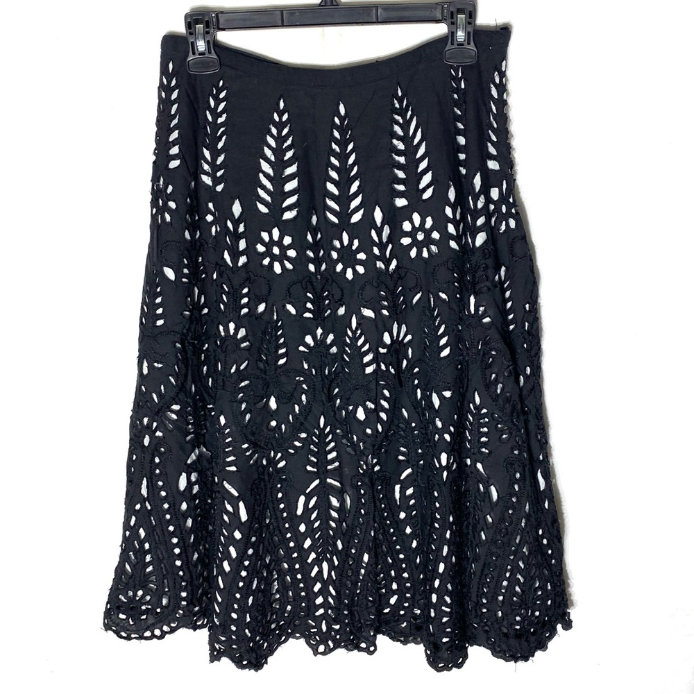 Anthropologie Kas New York Black Eyelet Midi Skirt 8 Boho Cottagecore Whimsygoth